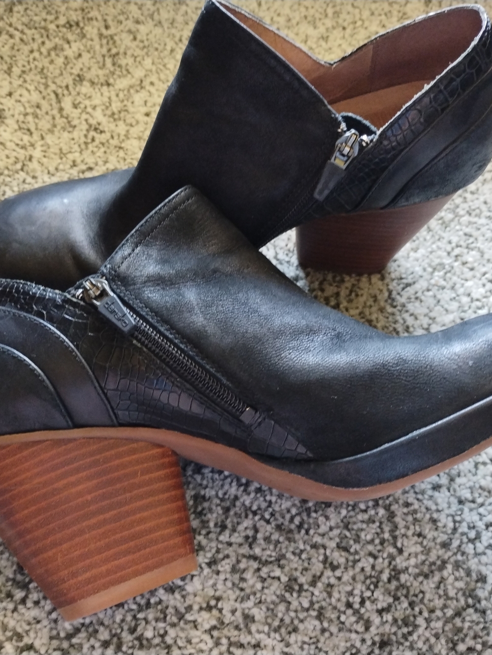 Dansko Black Leather & Brown-Stacked Heel Ankle Boots